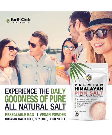 Earth Circle Organics Premium Himalayan Pink Fine Grain Salt - Pure Culinary Grade, Kosher, Nutrient and Mineral Dense - 1 Pound - Buy Online on GoSupps.com