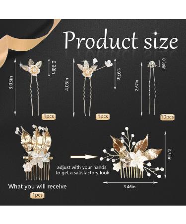 Gold Bridal Hair Pins Set - 21-Piece Pearl Flower Crystal Hair Comb Accessories for Wedding Hairstyles - Buy Online on GoSupps.com
