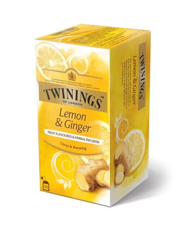 Twinings Lemon & Ginger Tea - 25 Bags x 1.5g - Herbal Mixture - Pack of 3 (Total 37.5g) - International Shipping Available - Buy Online on GoSupps.com