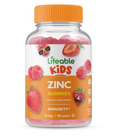 Lifeable Zinc Kids Gummies - 15 mg - Great Tasting Natural Flavor Vitamin Supplement - Gluten Free Vegetarian GMO Free Chewable - for Healthy Skin and Immune Support - for Children - 90 Gummies