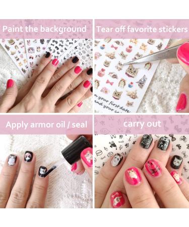 PHOGARY Cat Nail Stickers - 8 Sheets Nail Art Decals for Women & Girls | Perfect for False Nails & Manicure Gifts - International Shipping Available - Buy Online on GoSupps.com
