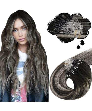 Moresoo Microring Extensions Real Hair Black Silver 50 cm Loop Extensions Real hair thick hair 1g remy cold fusion ombre real hair extensions microrings #1b natural black with #silber 50 cm 1.Microring #1b/silver/1b