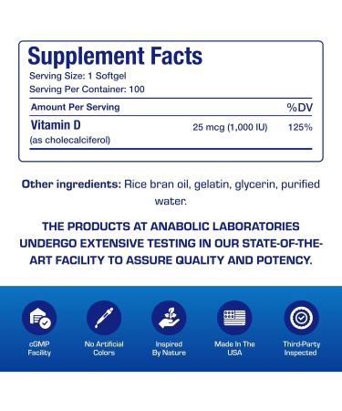 High Absorption Vitamin D3 1000IU - Clinical Formula Adult Vitamin D Supplement for Men and Women for Bone Teeth Muscle Mood and Immune Support - Easy to Swallow VIT D3 25 mcg - 100 Servings - Buy Online on GoSupps.com