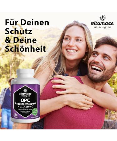 Grape Seed Extract Capsules 450mg OPC + 100mg Vitamin C Antioxidant - 6 Months Supply 180 Capsules | Made in Germany | No Additives | 180 Count - Buy Online on GoSupps.com