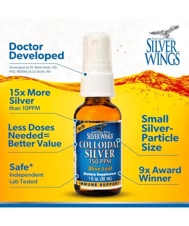 Natural Path Silver Wings Colloidal Silver 150ppm with Olive Leaf - Immune Support Supplement Spray 1oz - Ships Worldwide - Buy Online on GoSupps.com