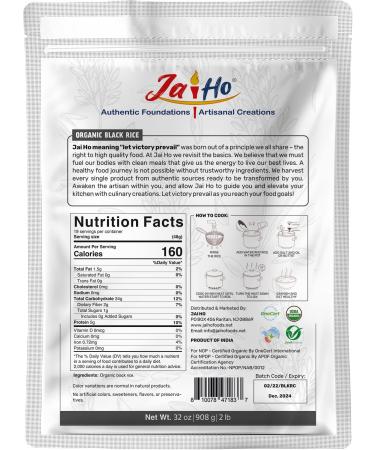 Organic Black Rice Whole Grain - 2 LB | Gluten Free, Vegan, Non-GMO | Resealable Zip Lock Pouch | Jai Ho - Buy Online on GoSupps.com