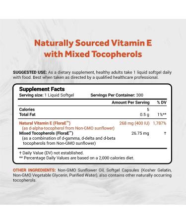 Naturalis Sunflower Vitamin E 268mg | Skin & Immune Support | Non-GMO & Gluten Free | 300 Softgels - Buy Online on GoSupps.com