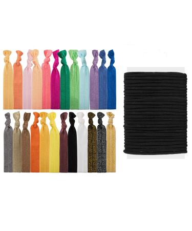 79Style 60Pcs Elastic Hair Ties Colorful No Crease Ribbon Hair Tie Fabric Ponytail Holders Ouchless Hair Ties Black Yoga Cloth Hair Bands For Women Girls (Ribbon Hair Ties 40pcs +20Pcs Black Hair Ties ) 20 Colors - Small Pack