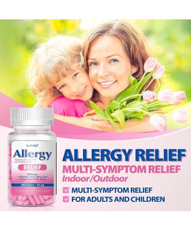 HealthA2Z Allergy Relief | 200 Caplets, Diphenhydramine HCL 25mg Antihistamine | Relieves Itchy Throat, Sneezing & Runny Noses from Indoor & Outdoor Allergies - Buy Online on GoSupps.com