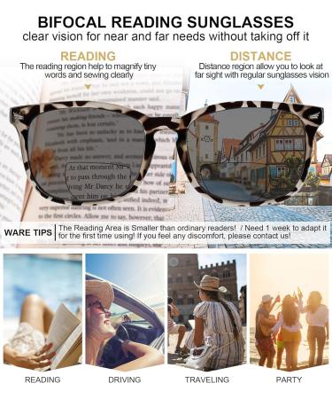 MARE AZZURO Bifocal Reading Sunglasses for Women - Trendy Square Outdoor Readers (Leopard 2.0) - Stylish & Comfortable Vision Correction - International Shipping Available - Buy Online on GoSupps.com