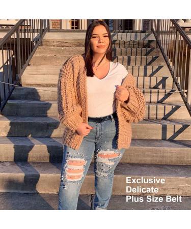 Werforu Women's Black Leather Belt | Plus Size 46-50 | Polished Gun Color Buckle | Jeans Pants Suit - Buy Online on GoSupps.com