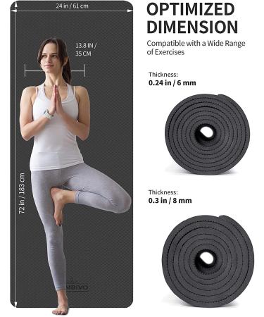 CAMBIVO Extra Thick Yoga Mat 72x24x0.24 inch - Professional TPE Workout Mat for Yoga, Pilates, Floor Exercises - Black with Carrying Strap | Men Women Kids - Buy Online on GoSupps.com