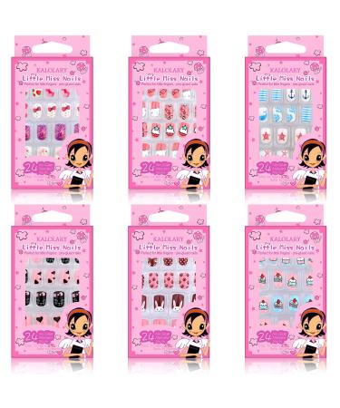Kalolary 144 PCS Kids False Nail for Girls Gift Press on Nail Color Short Fake Nails Artificial Nail Full Tips Lovely Gift for Little Girls Nail Art Decoration (6 Pack) - Buy Online on GoSupps.com