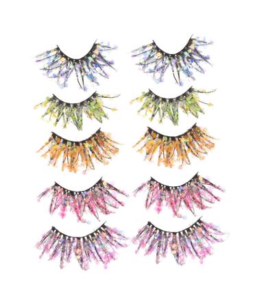 minkissy 5 Pairs Colored False Eyelashes Colored Lashes Colorful Lashes Cosplay Lashes Eyelashes with Color on The End Colorful Eyelashes Fake Eyelashes Chemical Fiber 3d Make up Clothing