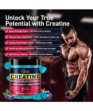 Creatine Gummies for Men & Women, Blueberry Creatine Monohydrate Gummies, Gluten Free, Vegan Friendly, 120 Count Blueberry 120 Count (Pack of 1) - Buy Online on GoSupps.com