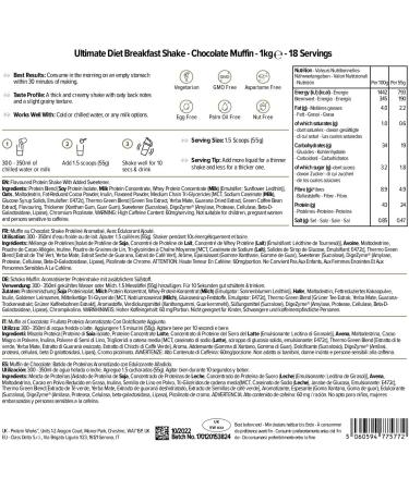 Protein Works Ultimate Diet Breakfast Shake - Low Calorie, High Protein Chocolate Muffin Flavor - 1kg | 18 Servings - Buy Online on GoSupps.com