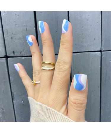 Novo Ovo Short Corner Oval Press On Nails - Purple White Green Strudel - Lavender Stick Artificial Fingernails with Glue for Valentine's Day | International Shipping - Buy Online on GoSupps.com