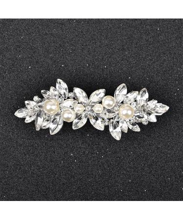 Crystal Pearl Rhinestone Barrette 2Pcs - Elegant Wedding Hair Accessories for Women - Buy Online on GoSupps.com