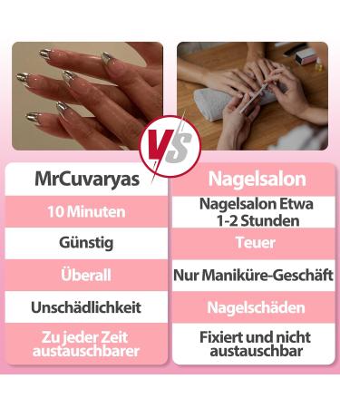 Buy Oval Short Artificial French Press On Nails - Silver Short Square Soft Gel Nail Tips | Mrcuvaryas | Full Cover - Buy Online on GoSupps.com