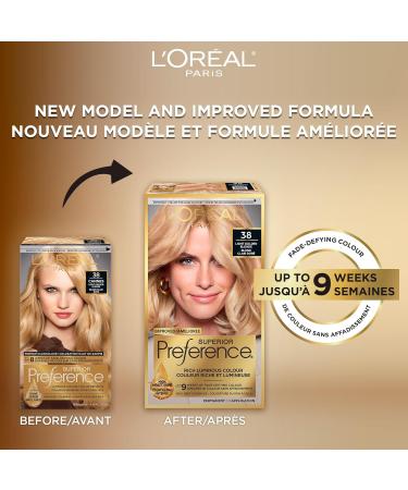 L Or al Paris Superior Preference 9 weeks of Luminous Fade-Defying Permanent Hair Dye 38 Light Golden Blonde 100% Grey Coverage 1 Hair Dye Kit (Packaging May Vary) Light Golden Blonde 1 Count ( Pack Of 1 ) - Buy Online on GoSupps.com