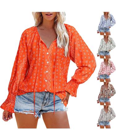 Womens Bohemian Floral Print Ruffled Top | Fall Long Sleeve Blouse 2022 | V Neck Lace Up Sweatshirt - XX-Large Gray - Buy Online on GoSupps.com