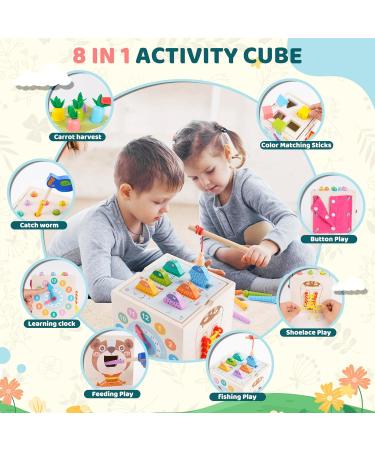 8-in-1 Montessori Wooden Activity Cube - Motoric Toys for Kids 1-4 Years | Sorting & Stacking Fun - Buy Online on GoSupps.com