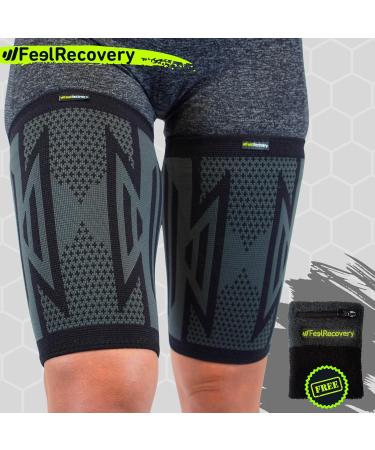 FEEL RECOVERY 2 Compression Bandage for Men & Women | XL Black Thigh Support for Knee Pain Muscle Tears & Cramps - Breathable & Non-Slip - Buy Online on GoSupps.com