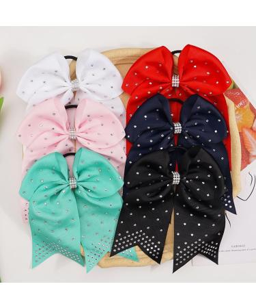 Xansema 7 Inches Rhinestone Hair Bows Elastic Hair Tie Ribbon Large Cheer Bow Ponytail Holder Hair Band for Women Girls Kids Teens (Navy) - Buy Online on GoSupps.com