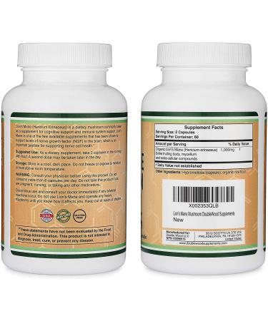 Lions Mane Mushroom Capsules - 120 ct. Vegan Nootropic Brain & Immune Support - Made in USA by Double Wood - Buy Online on GoSupps.com