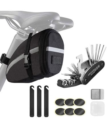LoneRobe Bike Saddle Bag with Repair Tool Kits, Bicycle Saddle Bag with Repair Set, Bike Bag Under Seat, Bike Seat Bag, Bike Storage Bag with 16-in-1 Multifunction Tool Kits