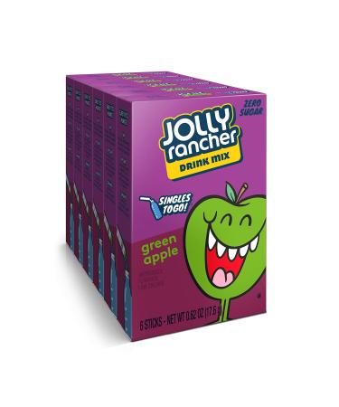 Jolly Rancher Singles-To-Go Sugar Free Green Apple Drink Mix, 6-ct (Pack of 6) apple 0.62 Ounce (Pack of 6)