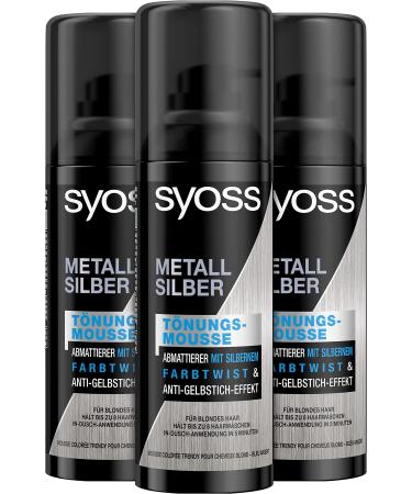 Syoss tinting mousse metal silver (3 x 120 ml) washable foam tinting for a color nourishing tinting foam with anti-yellow stitch effect for blonde hair metal silver 120 ml (3-pack) - Buy Online on GoSupps.com