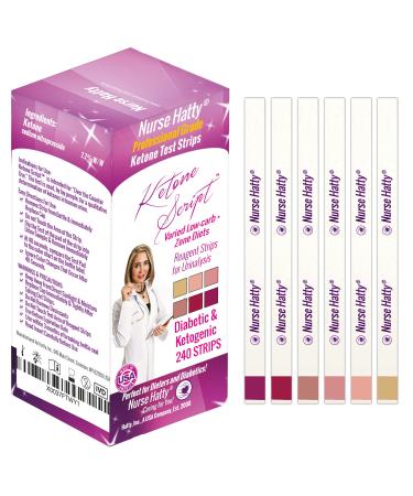 Nurse Hatty 240ct. Diabetes & Ketosis Ketone Test Strips, and Fitting for Varied Low-carb + Zone Diets - Long Strips
