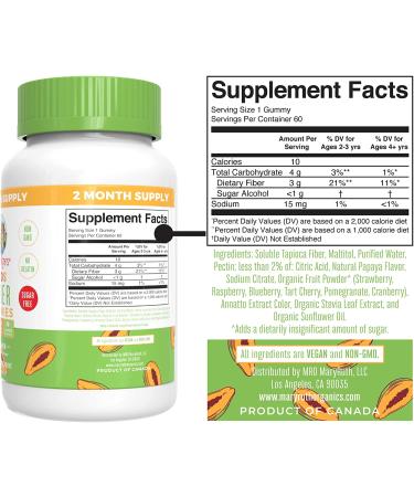 MaryRuth's Kids Fiber Gummies | 2 Months Supply | Prebiotic & Sugar-Free | Digestive Support | 3g Soluble Fiber | Ages 2+ | 60 Count - Buy Online on GoSupps.com