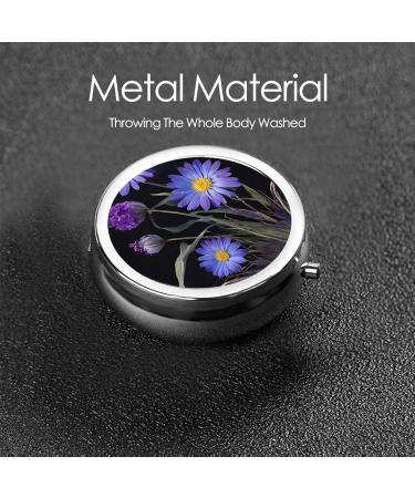 Purple Flowers Mini Round Pill Box | 3 Compartment Travel Pill Organizer | Portable Medicine Case for Home & Office - Buy Online on GoSupps.com
