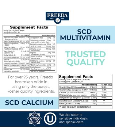 FREEDA SCD Bundle SCD Multivitamin + SCD Calcium Complex Specific Carbohydrate Diet Friendly Gut-Sensitive Formula Kosher, Gluten-Free, Vegan 180 Capsules Each - Buy Online on GoSupps.com