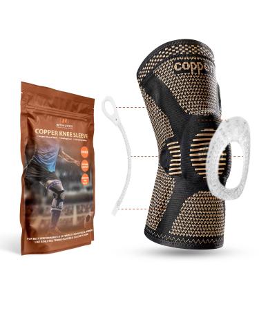 SYMLYST Copper Knee Brace for knee pain, Compression knee Sleeve with Side Spring Stabilizer and Patella Gel knee Pad, Support for Fitness, Sports, Arthritis Pain & Injury Recovery, Men & Women, Single Medium