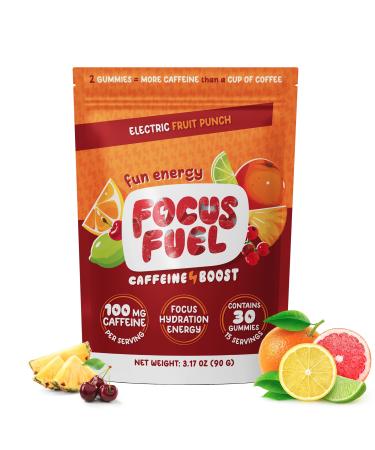 Energy Chews - Focus + Energy Gummies 100mg Caffeine per 2 Gummies Includes B12 Magnesium Electrolytes All-Natural Ingredients (Fruit Punch - 30 Chews 3.17oz)