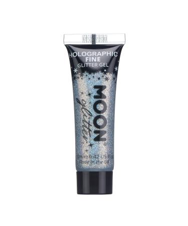 Holographic Fine Face & Body Glitter Gel by Moon Glitter - Silver - Cosmetic Festival Glitter Face Paint for Face Body Hair Nails - 12ml - Buy Online on GoSupps.com