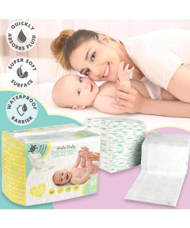 Vesta Baby Disposable Changing Pads - 65 Pack, Soft Absorbent Leak Proof Incontinence Mats for Newborns - Portable Waterproof Liners - Buy Online on GoSupps.com