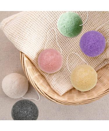 6 Pack Natural Konjac Facial Sponges Set - Exfoliating Sponge Set in 6 Colors for Gentle Face Cleansing - Charcoal, Turmeric, French Green, White, Pink & Purple - Buy Online on GoSupps.com
