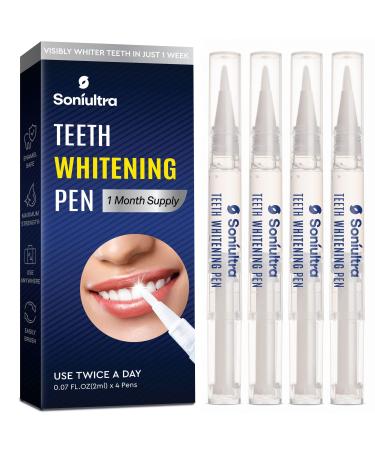 Soniultra Teeth Whitening Pen, Use Twice a Day for Visibly Whiter Teeth in 1 Week, 4 Pcs, 70+ Uses, 1 Month Supply