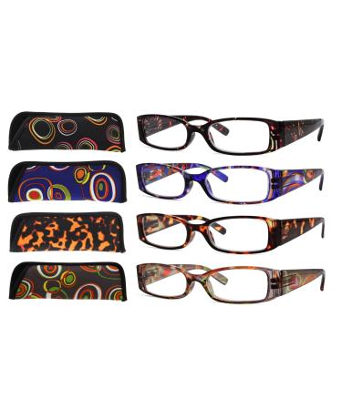Eyekepper -Pack Beautiful Colors Spring Hinge Rectangular Reading Glasses +1.75