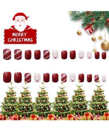 24 Pcs Wine Red Elk Christmas Day False Nails - Full Cover Square Stick on Nails with Glue for Women and Girls Nail Art - Buy Online on GoSupps.com