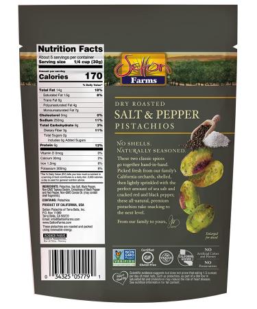 Setton Farms Salt & Pepper Pistachio Kernels | Non-GMO, Gluten-Free, Vegan, Kosher | 5 oz Resealable Pouch - Buy Online on GoSupps.com