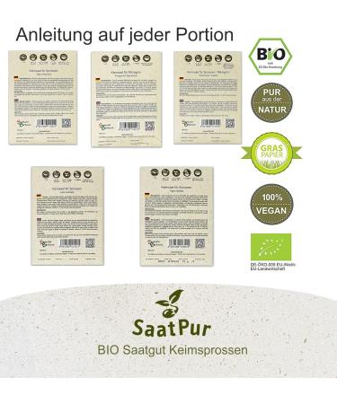 Buy SaatPur ORGANIC Sprouts Set - 5 Varieties Anti-Stress Mix: Mungo Lunja Lentils Fennel & Buckwheat - International Shipping Available - Buy Online on GoSupps.com