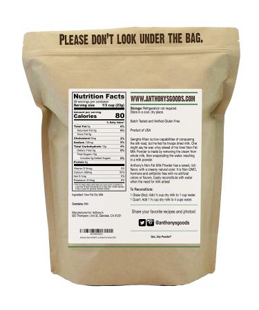 Anthony's Non Fat Milk Powder 2 lb - Instant, Gluten Free, Non GMO - Buy Online on GoSupps.com