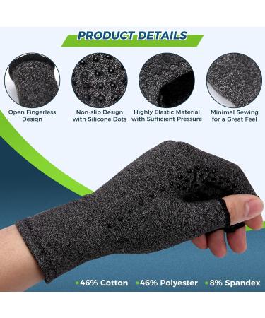 2 Pairs M Grey Compression Fingerless Gloves for Arthritis Relief - Warmth & Healing Support for Men & Women - Buy Online on GoSupps.com