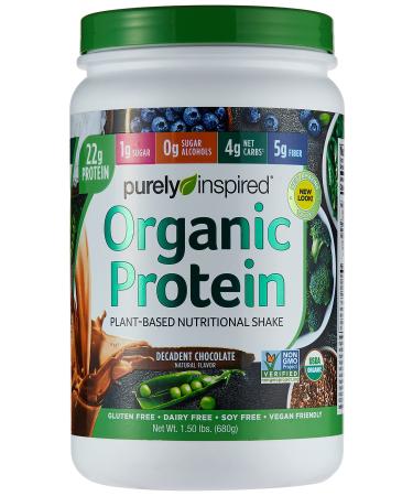 Purely Inspired Organic Protein Shake Powder, 100% Plant Based with Pea & Brown Rice Protein (Non-GMO, Gluten Free, Vegan Friendly), Decadent Chocolate, 1.5lbs