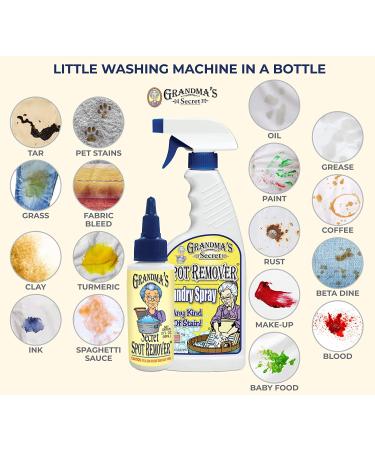 Grandma's Secret Spot Remover Laundry Spray - Chlorine Bleach-Free Stain Remover - Fabric Stain Remover for Clothes - 16 oz & 2 oz Combo Pack - Buy Online on GoSupps.com